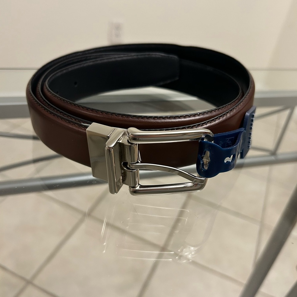 NWT Cole Haan Men’s Brown Leather Belt Size 40 Silver Buckle
